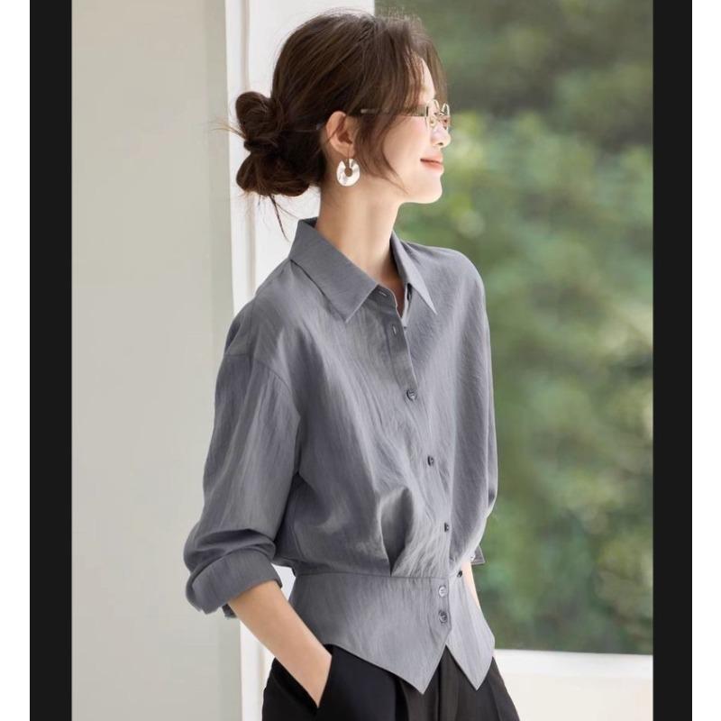 Elegante Camicetta da Donna Stile Francese Primavera Autunno Vestibilità Slim Camicia Top Casual da Ufficio