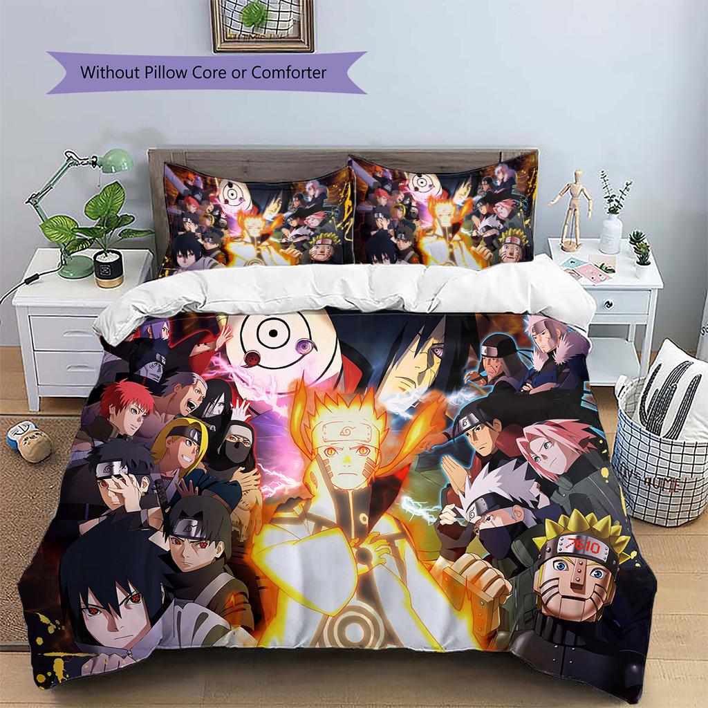 Pościel z Wzorem Naruto Dekoracja Domu Prezent Urodzinowy (1 * poszwa na kołdrę + 2 * poszewki na poduszki, bez rdzenia)