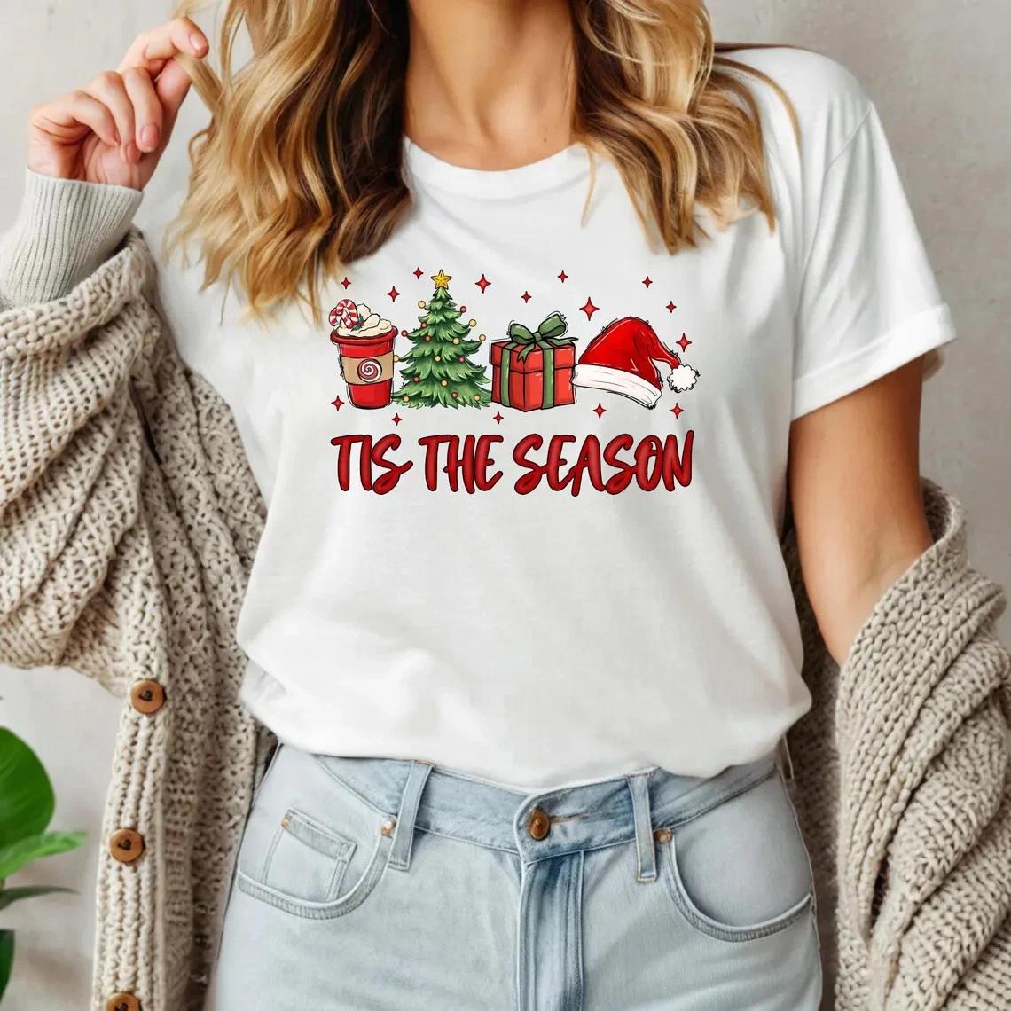 Tis the Season Christmas tshirt, Cozy Holiday Clothing M