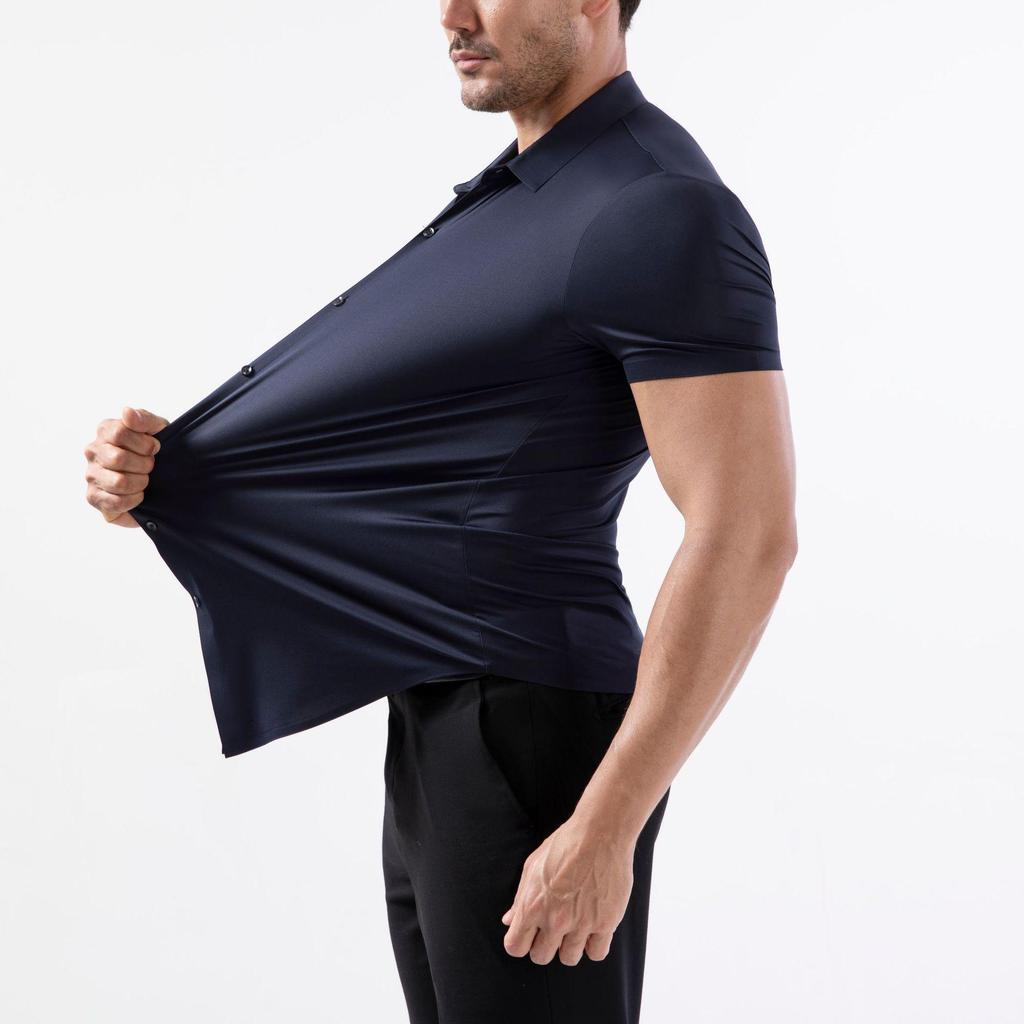 Men’s High Elasticity Seamless Long Sleeve Solid Color Business Shirt