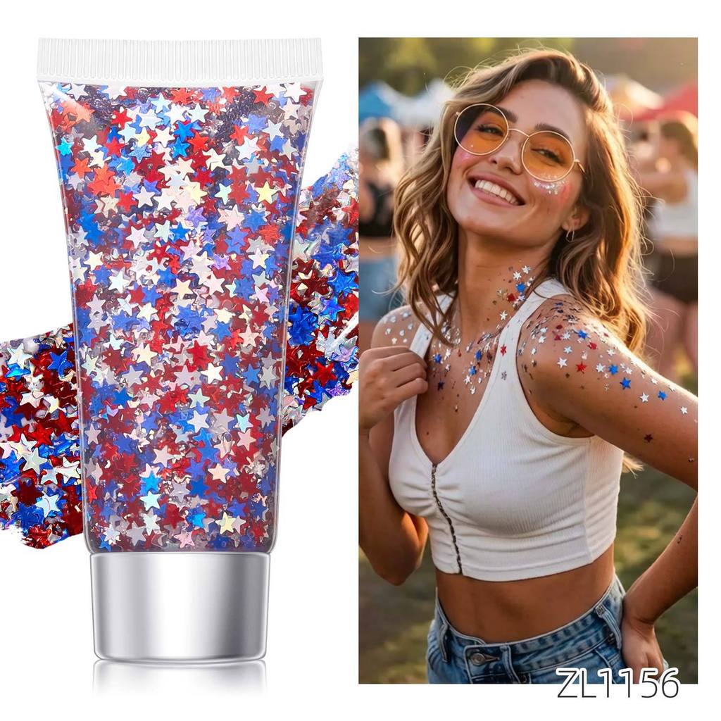 Independent Day Glitter Star Face And Body Gel With Sparkling Shine For Festival Celebration