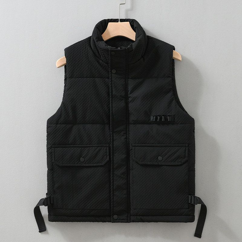 New Style Workwear Cotton Vest for Young Men, Autumn and Winter Fashion Stand Collar Vest, Warm Outerwear Trendy