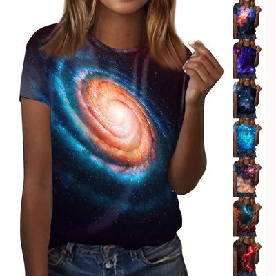 Women's Fashion Casual Galaxy Printed Round Neck Short Sleeve T-Shirt Top