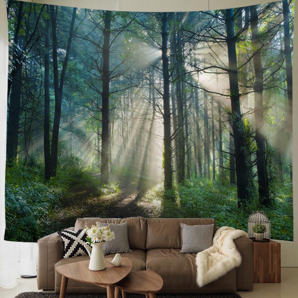 Forest River Tapestry Green Natural Landscape Tapestry Wall Hanging Decoration Living Room Bedroom Decorative Tapestry