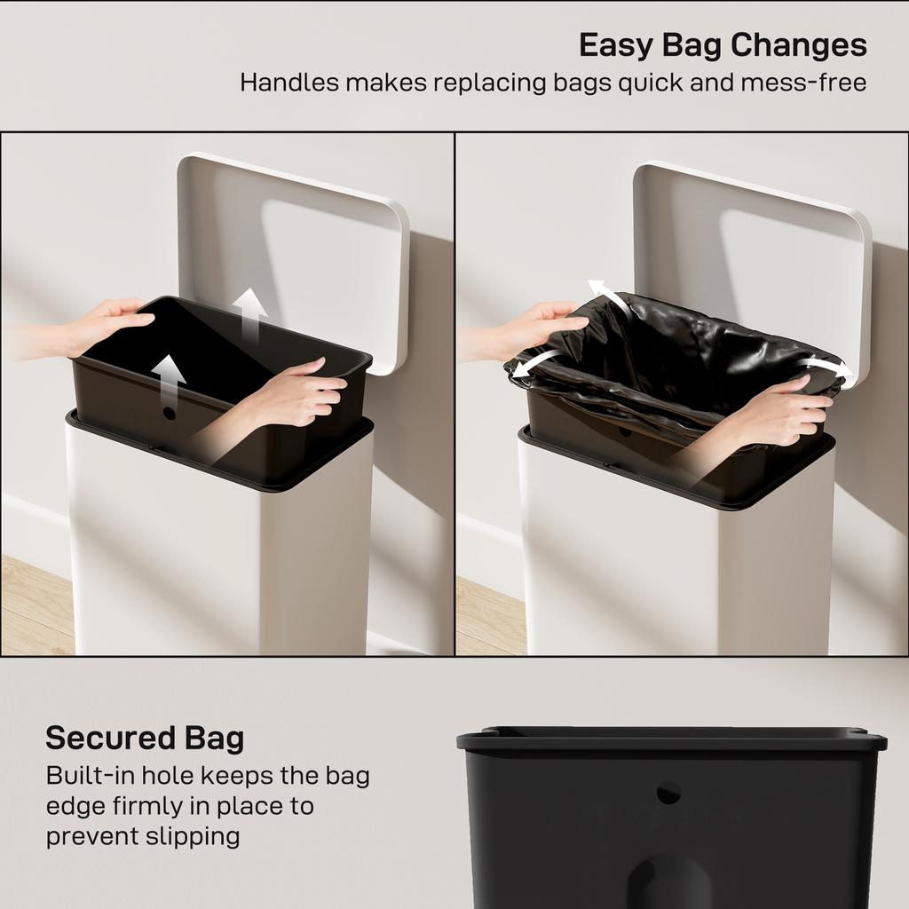 20L Kitchen Bin with Soft-Close Lid and Stay-Open Function, Pedal Bin with Removable Inner Bucket for Kitchen, Office, Home, Cream