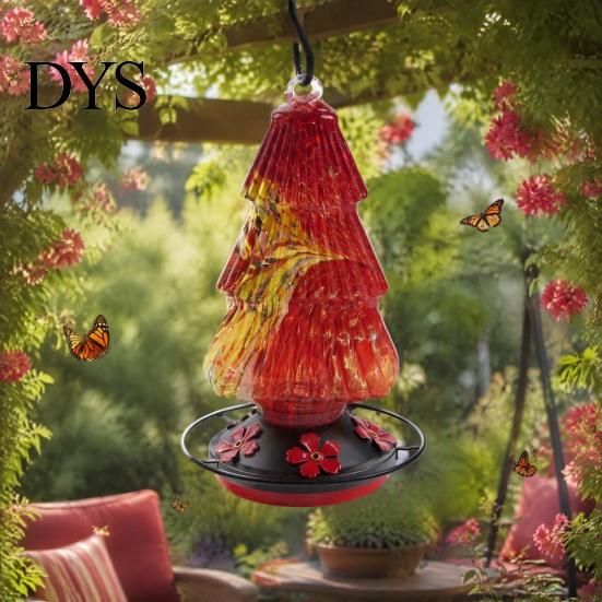 Outdoor Garden Decor for Bird Watchers Stained Glass Hummingbird Feeder, Christmas Tree Shaped Colorful Feeder Yard Hanging Waterer Patio Decoration
