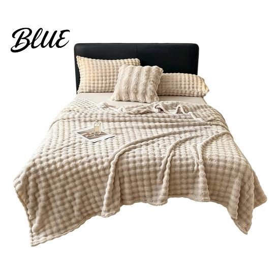 High Density Flannel Texture Thickened 3D Bubble Plush Blanket Throw Soft Rabbit Fur Thermal Nap
