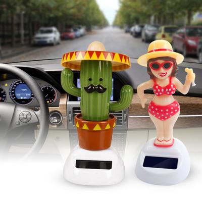 Solar Beach Girl Swing Car Cactus Automatic Ornament Interior Dashboard Decor