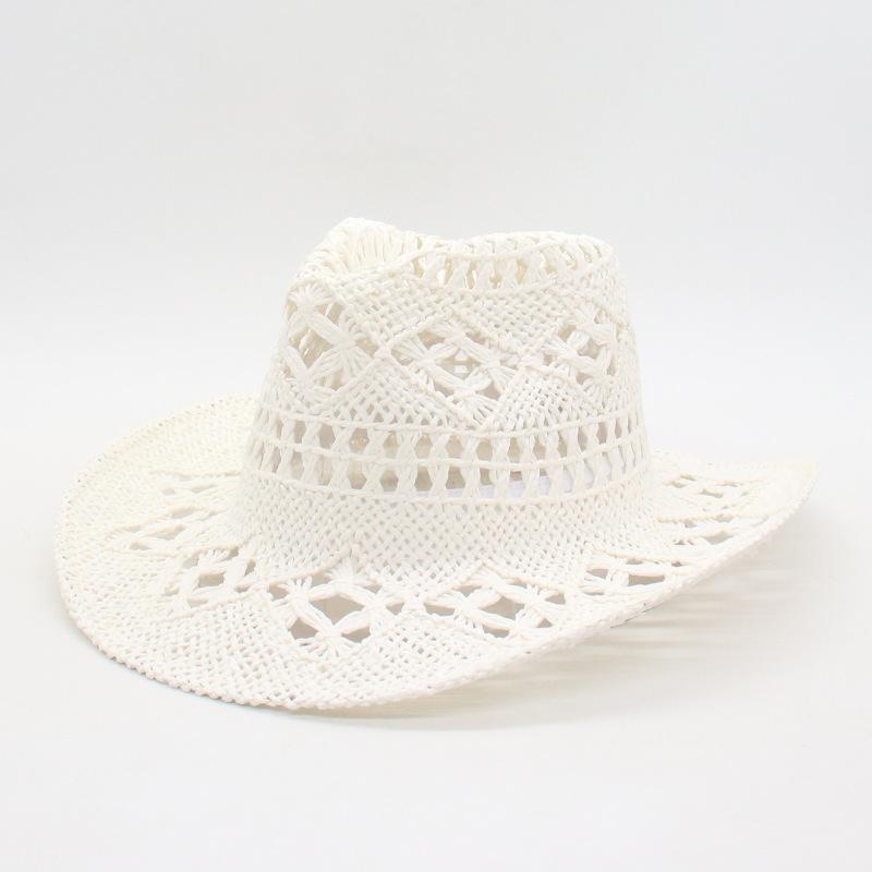 Oddychający i chłodny amerykański kapelusz jazzowy z wywiniętym rondem, import z zagranicy, nowy na wiosnę i lato, ażurowy kapelusz kowbojski, ręcznie pleciony kapelusz słomkowy