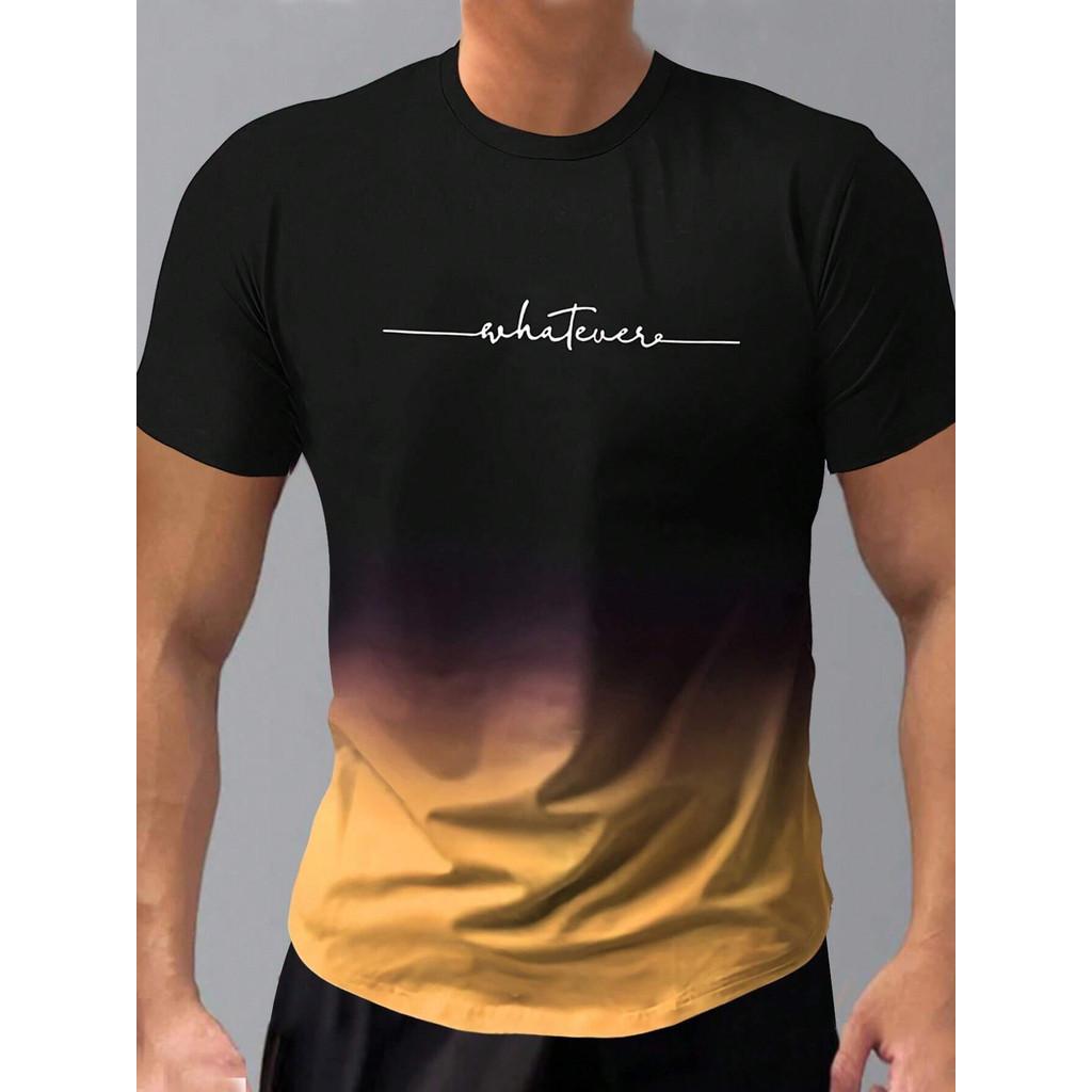Men's T Shirt Men Clothing Fashion Gradient Letter Printed Harajuku Short Sleeve Tops Tees Summer Casual Sport Men's T-shirt