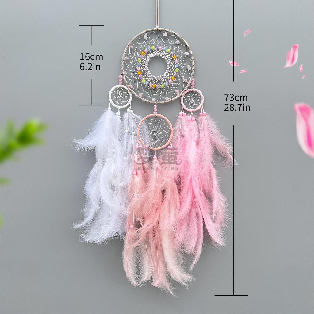 Colored feather dream catcher pendant, handmade wind chime, living room, bedroom, colorful pendant