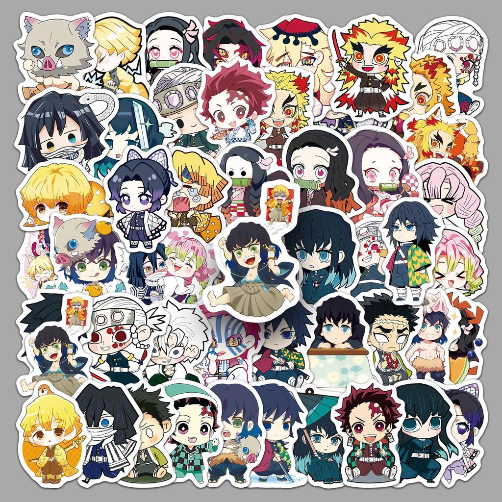 50 Pcs Chibi Demon Slayer Anime Stickers Waterproof Decals For Phone Case Handbook Journal Scrapbook DIY Decor For Anime Fans