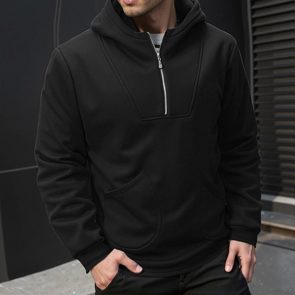 Men's Solid Color Half-Zip Sweatshirt Hoodie Men's Sports Large Size Casual Sweatshirt