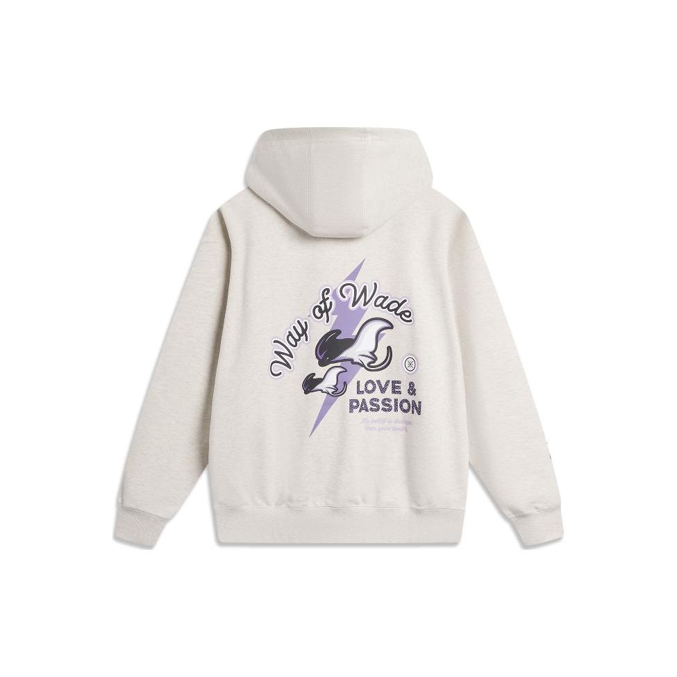 Li-Ning Basketball Series Wade Christmas Edition Hooded Long Sleeve Loose Fleece-Lined Sweatshirt Men Tops Floral-Grey Tile-Grey AWDU651-4