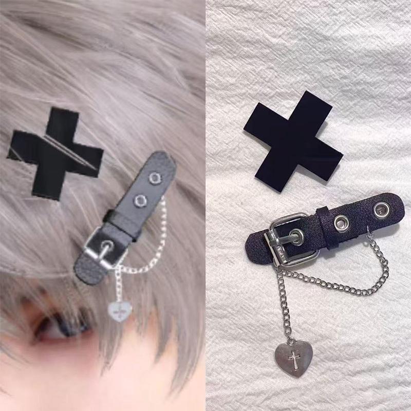 Anime Cyberpunk Hairpin For Women Men Cosplay Hairpin Cross Hair Clip Goth Headwear Carnival Party Hair Accessories Gifts