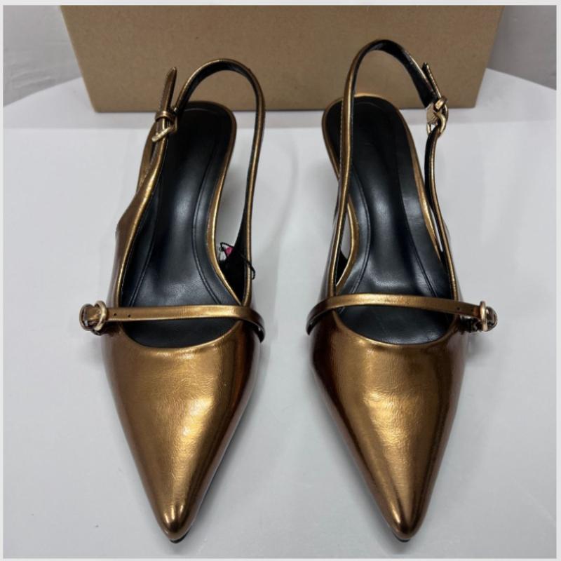 Fashion 2025 Elegant Gold Office Lady Sandals Pointed Toe Luxury Designer Big Size Slingbacks High Heels Party Dress Shoes for Women