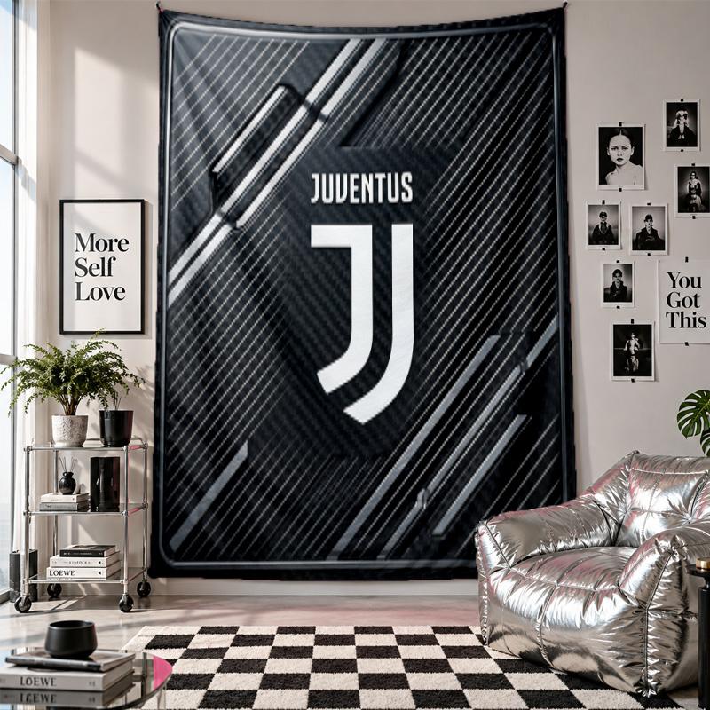 Arazzo da Parete FC Juventus Decorazione per la Casa Tessuto da Appendere a Parete per Camera da Letto Soggiorno Sfondo