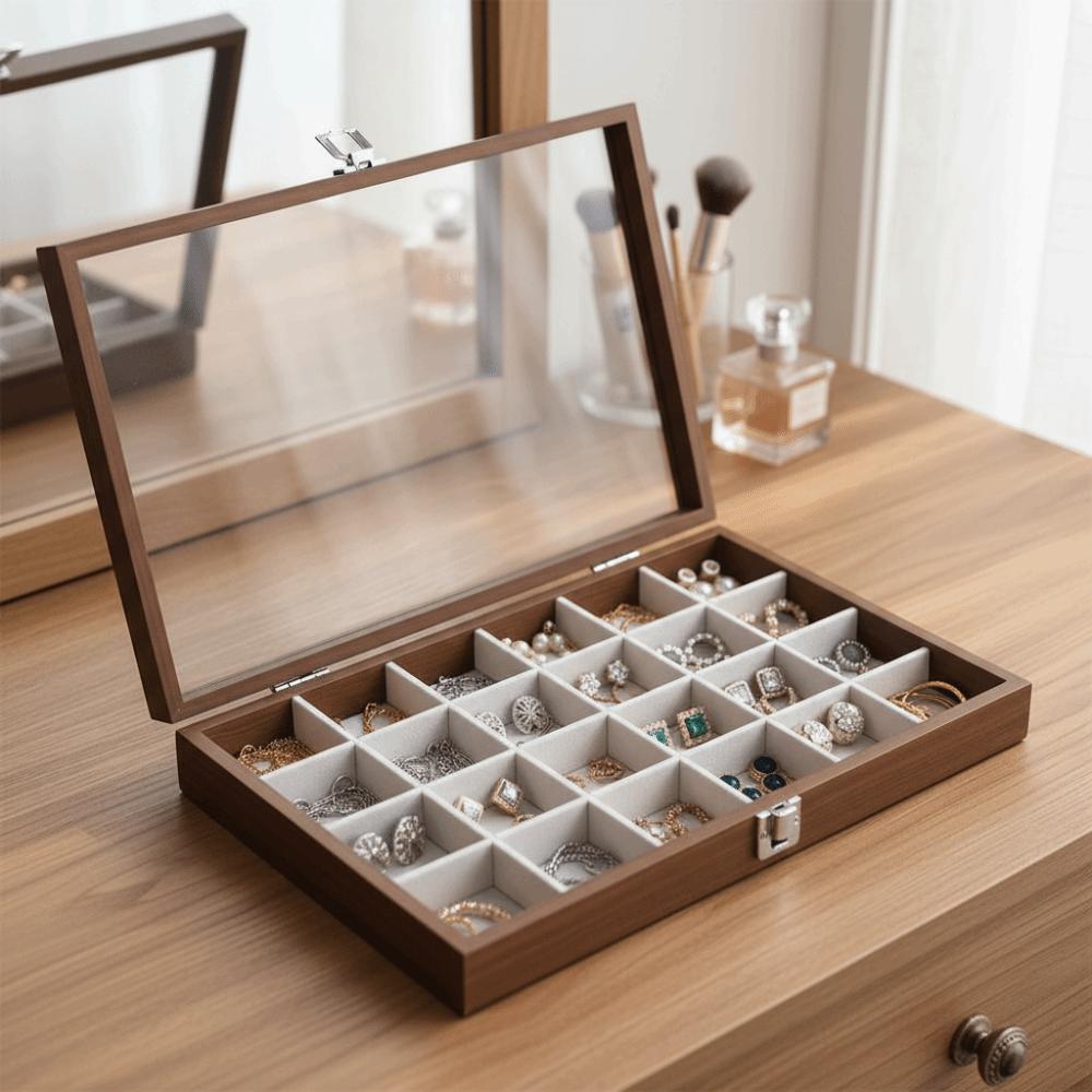 Retro Jewelry Display Tray Decorative Soft Lining Watch Display Tray with Compartments Visible Jewelry Box Necklace Storage