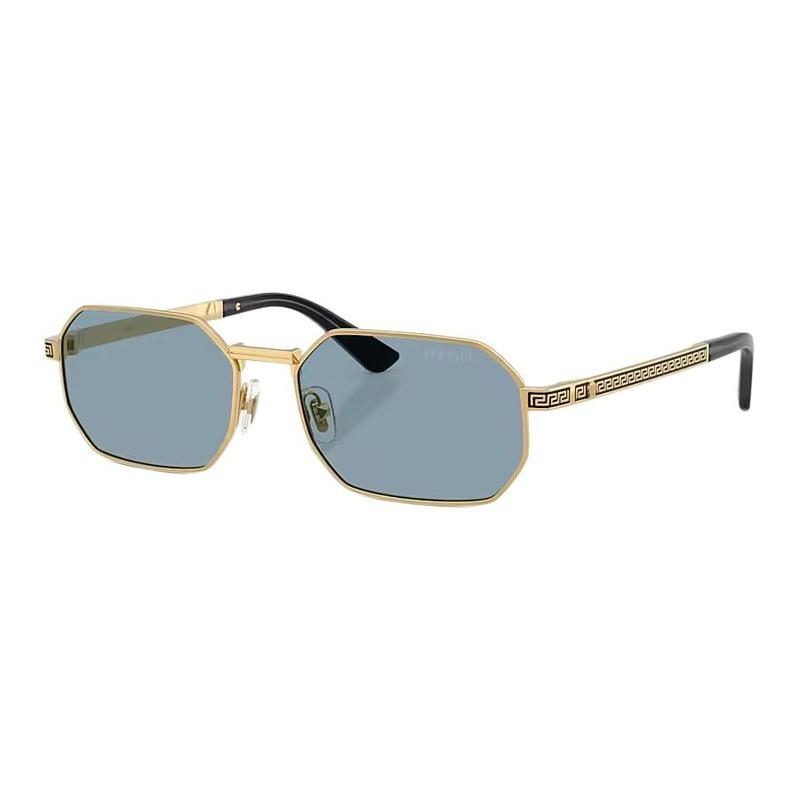 Versace Simple personalized design metal rectangular sunglasses same style for men and women, gold 55942766 VE2297-Gold frame/blue lens 54