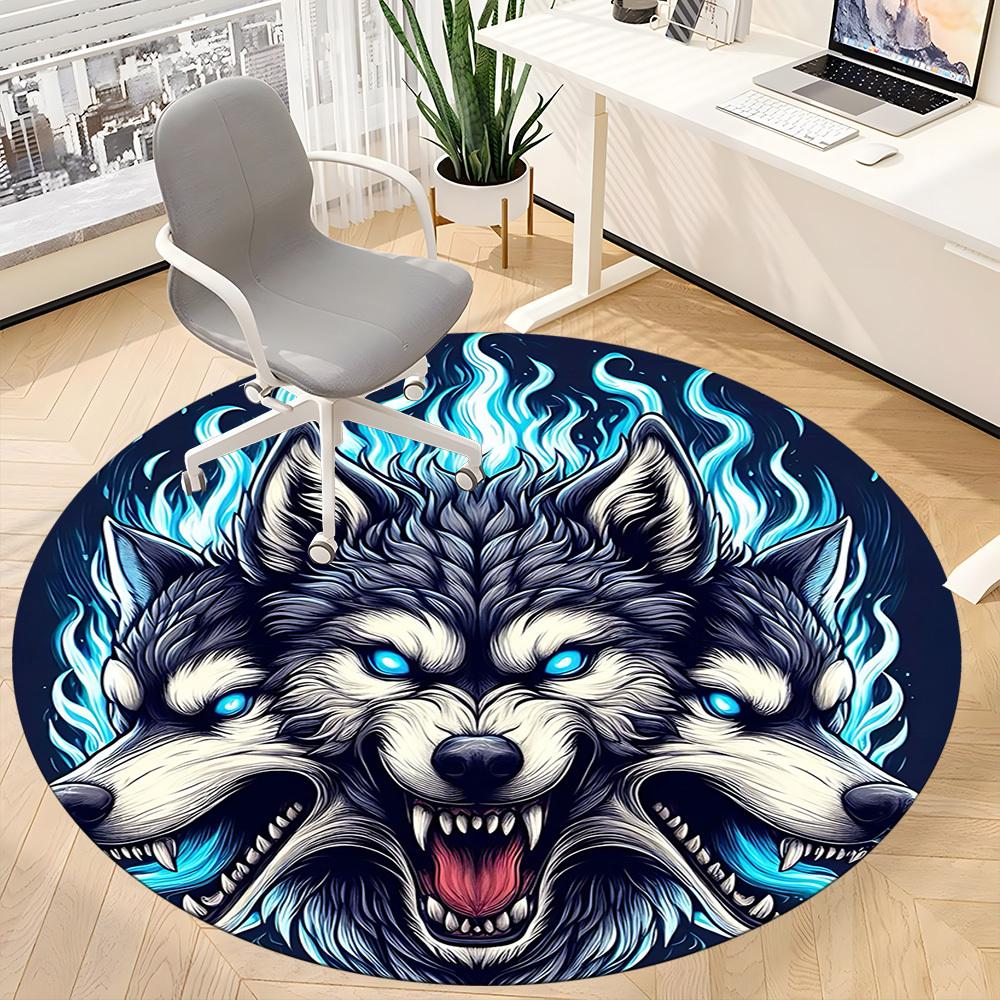 1pc Wolf Pack Office Round Area Rug, Under Office Chairs Bedroom Living Room Home Decor, Room Deco