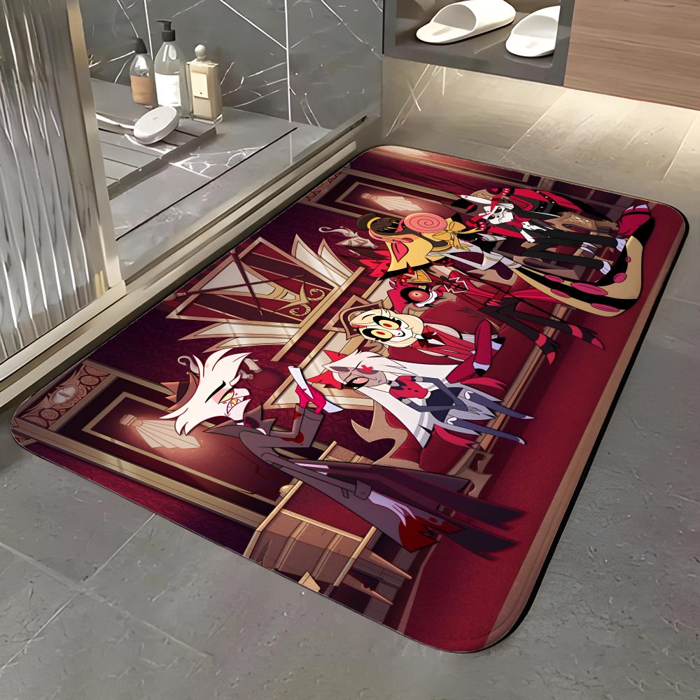 show H-Hazbin Hotel Floor Mat Soft Flannel Entrance Door Mat Non Slip Absorbent Bathroom Bedroom Floor Rug