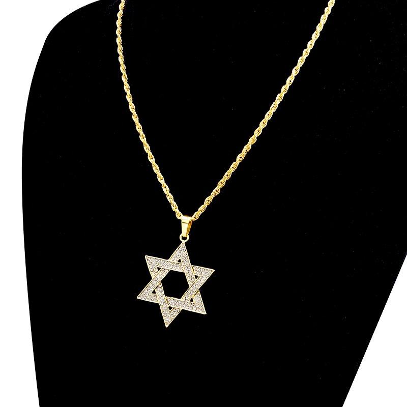 Exquisite Hip Hop Star of David Pendant Men Women Gold Color Star Inlaid Zircon Necklace Charm Trend Jewelry Birthday Gift