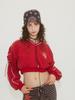 ASIF CALIE Crying V-Neck Nylon Crop Sweatshirt Red