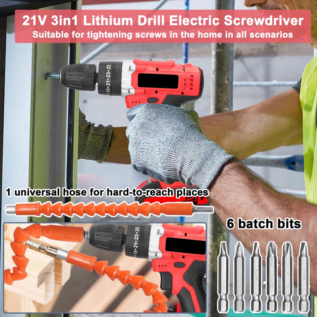 Household 3in1 Multifuctional Electric Drill Handheld Lithium Screwdriver 21V   Drill Brushed Motor 2 Speeds Control Stepless Speed Regulation Ro