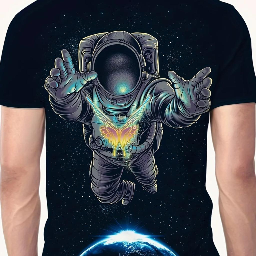 Mens Bold Anime Spaceman 3D T-Shirt Short Sleeve Crew Neck - Lightweight Trendy Perfect for Summer Outdoor Adventures