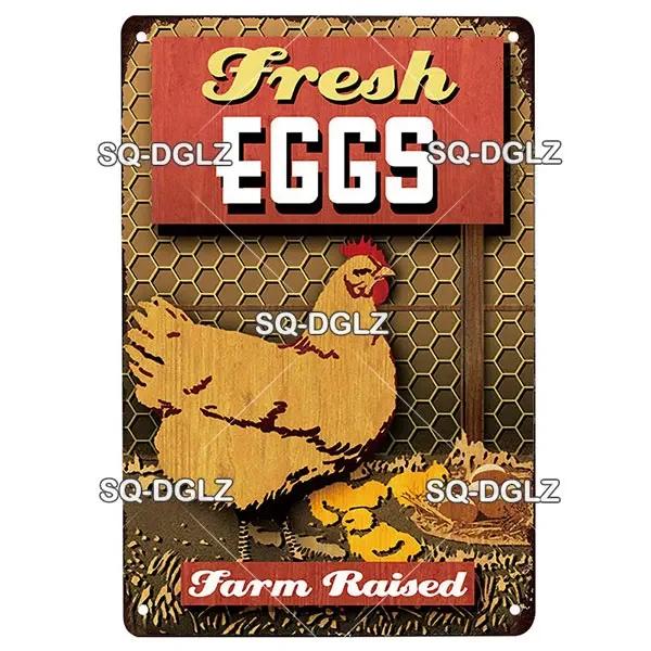 Chicken Zone Metal Sign Vintage Metal Plaque Plates Decor For Pub Bar Garden Wall Decor Tin Signs Fresh Eggs Poster