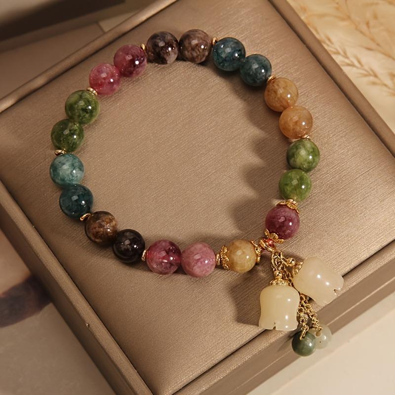 Colorful Natural Stone Bracelet with Floral Pendant, Ethnic Style Bracelet, Perfect Gift for Girlfriend or Best Friend, Suitable for All Seasons