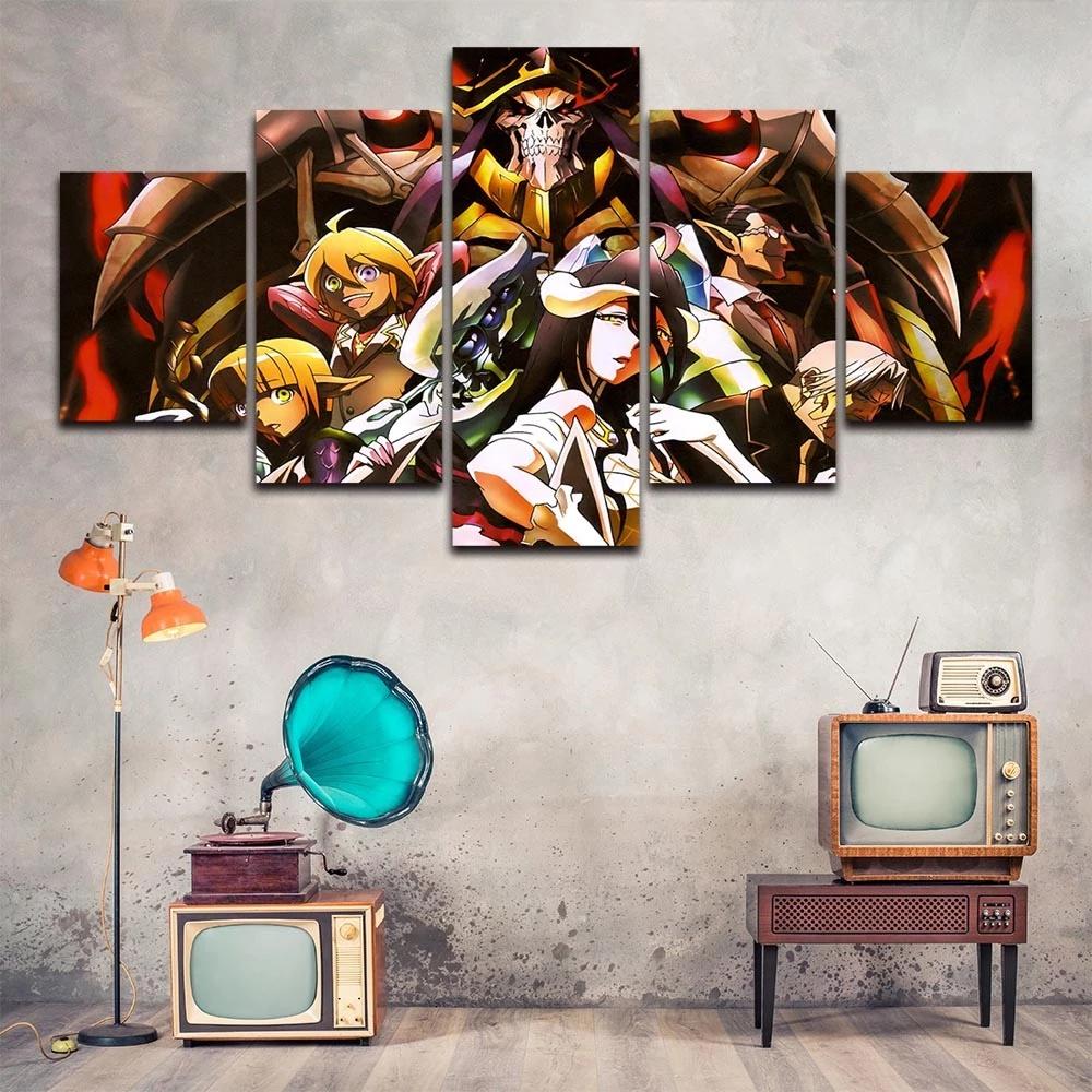 No Frame Picture Modular 5 Pcs Anime Characters Overlord Wall Art Canvas Painting Posters and Prints Living Room Decoration Home