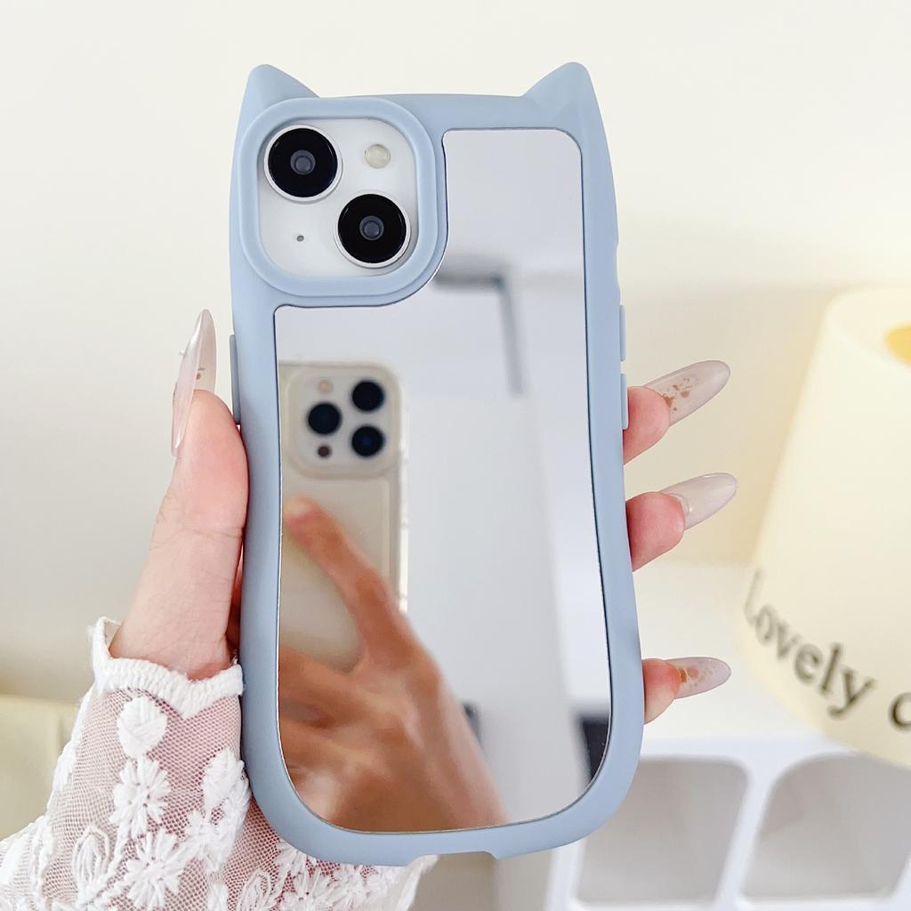 For IPhone15 Mobile Phone Case 14 Creative 13 Cat Ear Mirror for Apple 12 Silicone 11 Makeup Protective Cover for Women