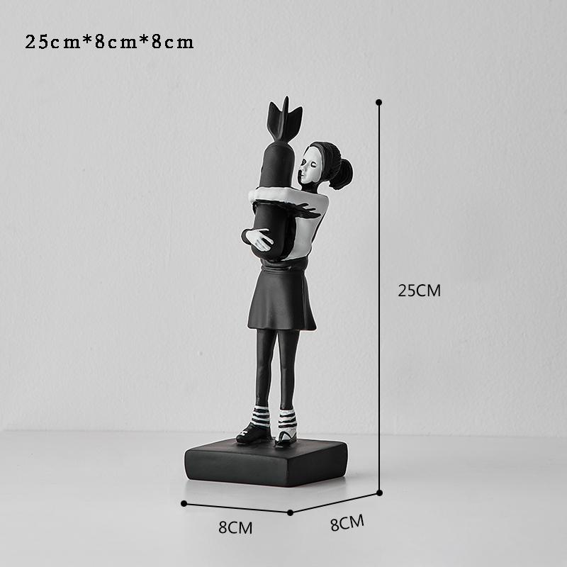 

Nordic Personalised Home Decoration Hugging Bomb Girl Resin Statue Banksy Living Room Desk Decor Sculpture Figurines Art Gift