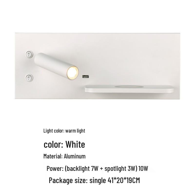 Minimalist LED Bedside Wall Light with Wireless Charger & USB Reading Light