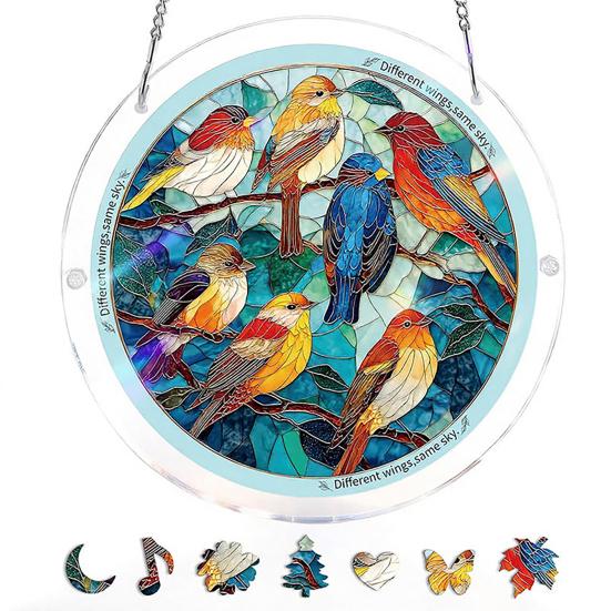 Window Hanging Ornament Suncatcher Puzzle Stained Glass Effect Decorative Light Shadow Art Piece for Balcony Window Decor Gift