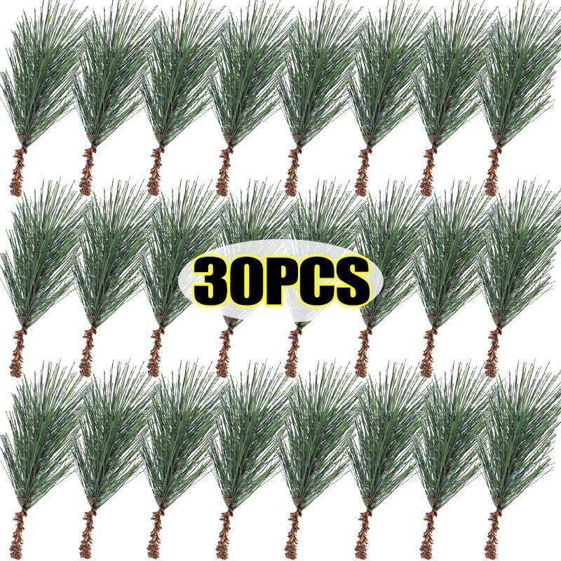 10/30Pcs Artificial Pine Needle Branches Green Twig Stems for Wreaths Hanging Plastic Pine Picks Home Christmas Party Decoration