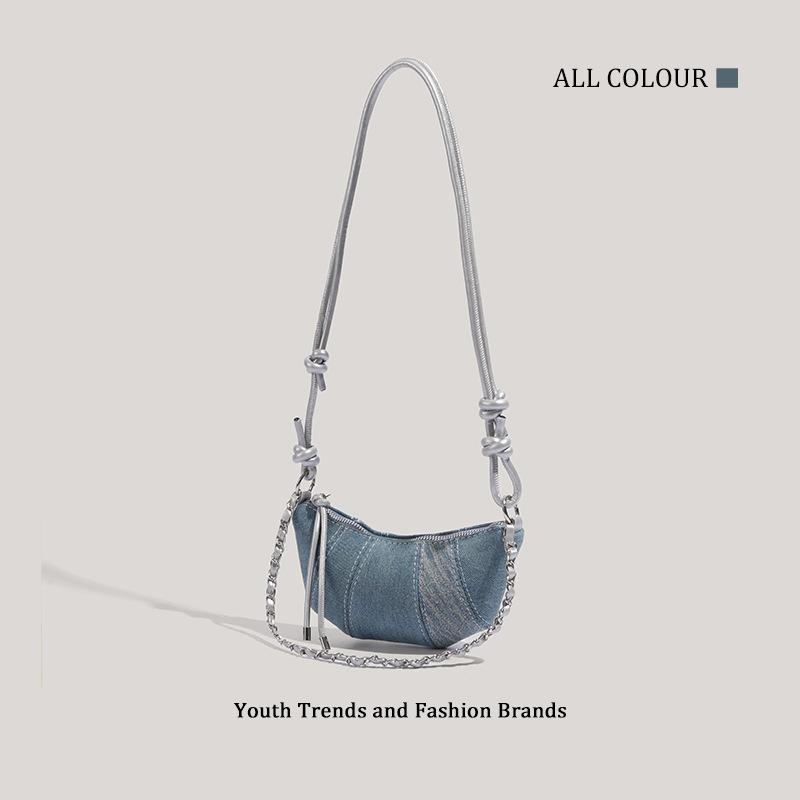 Denim Series Women's Small Bag, High-end Underarm Chain Bag, Simple and Fashionable Texture Versatile Shoulder Messenger Bag