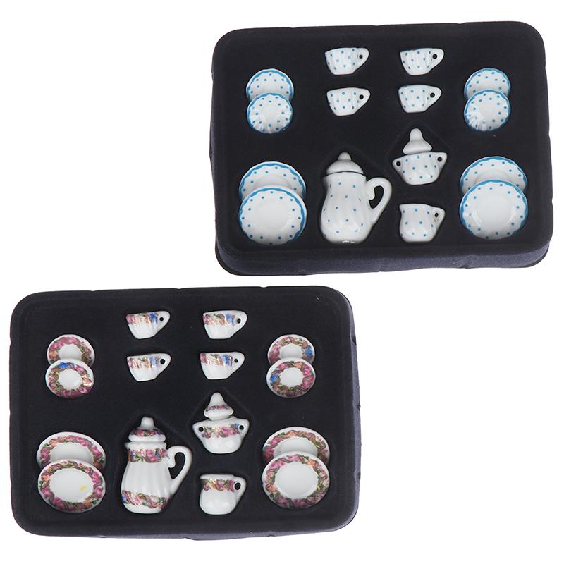 1:12 Dollhouse Miniature 17Pcs Porcelain Tea Cup Set Chintz Flower Tableware
