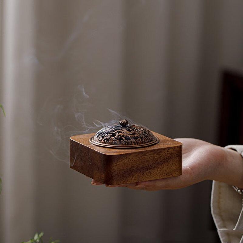 Walnut Incense Burner with Bronze Lid