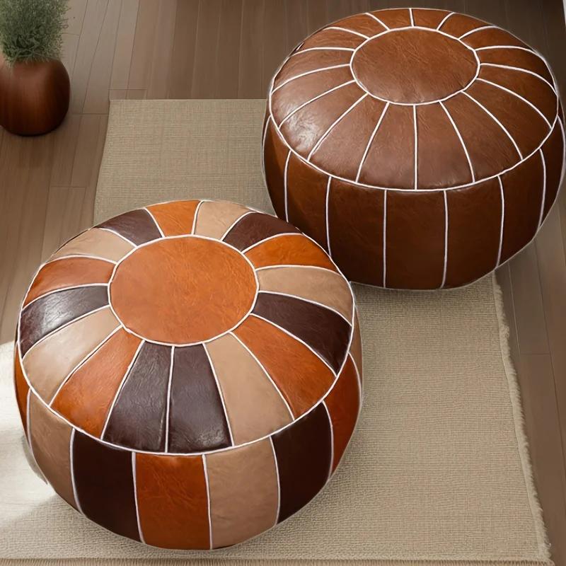 Decorative Moroccan PU Leather Pouf Soft Round Cushion Without Core Unstuffed Cushion Pillow Modern Home Decor for Living Room