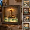 Exquisite Design Ornament Sea Glass Art Painting with LED Light, DIY Mosaic Arts and Craft Kit, Picture Frame Lamp Ocean Themed Beach Kit for