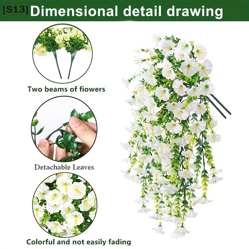 Outdoor Wedding Party Garden Yard Decor Artificial Morning Glory Wall Hanging Simulation Flowers Rattan Home Decoration [Q]Q@