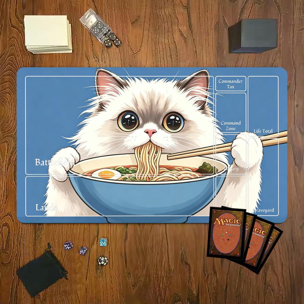 Cartoon Cute Ragdoll Cat Eating Noodles Mouse Pad Playmat 24x14 Mtg Tcg Office Desk Mat For Work Game Pc Laptop Rug Mousepad