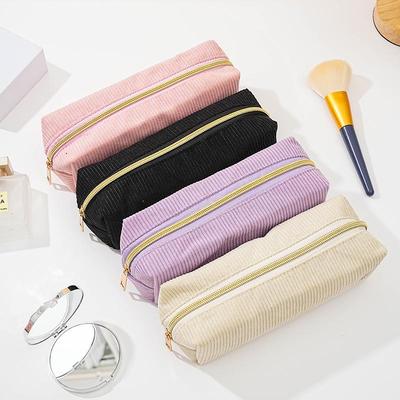 Minimalistický corduroy penál a kosmetická taška v korejském stylu - Velká kapacita, Roztomilý design.