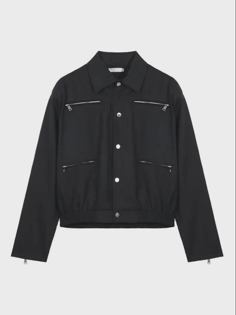 "Męska kurtka 2023 o luźnym kroju z poduszkami na ramionach i metalowym zamkiem błyskawicznym - styl jesienno-zimowy"