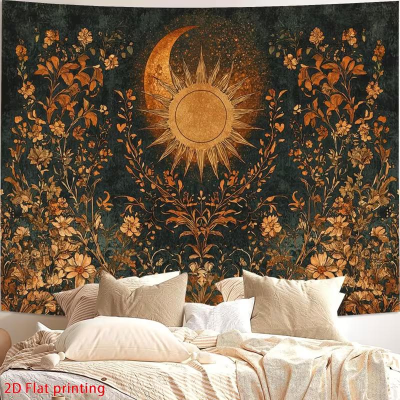 2D Mystic Sun Moon Tapestry Retro Floral Themed Event & Party Background