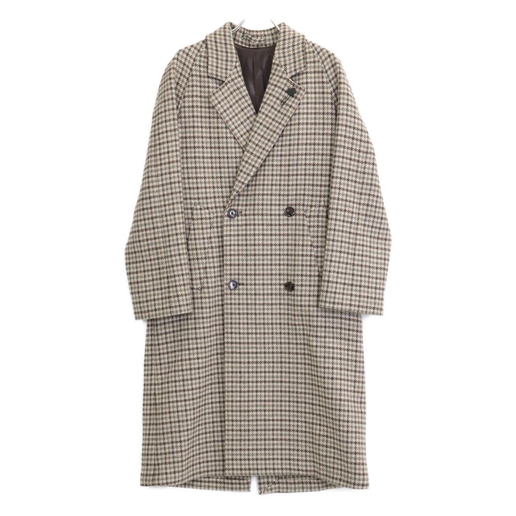 LARDINI JA23027 Brown Houndstooth Double Breasted Chester Coat Coat 42 BrownUsed
