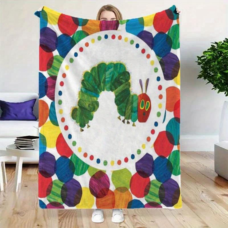

Hungry Caterpillar Pattern Flannel Fleece Blanket Soft Comfortable Creative Theme Print All-Season Multi-Functional Nap Blanket 100X150CM