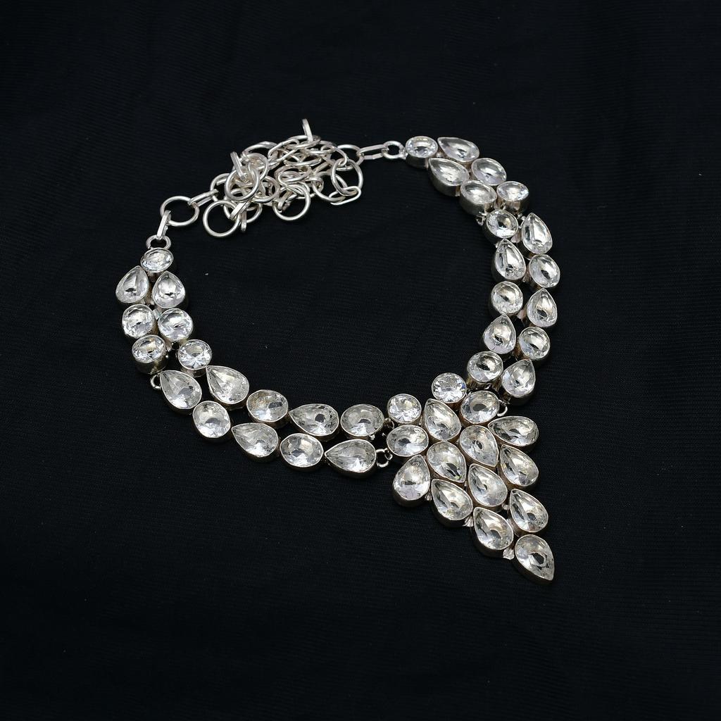 White Topaz Gemstone : 925 Sterling Silver Handmade Necklace Jewelry